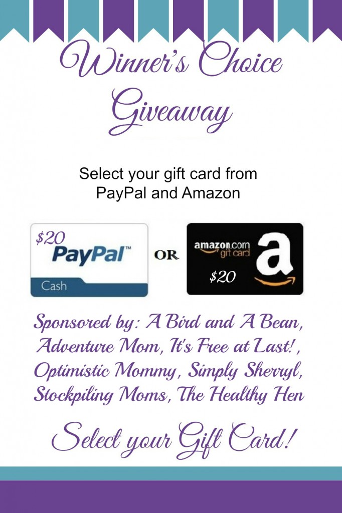 Winner's Choice - $20 PayPal or Amazon Gift Card Giveaway (Ends 8/31) | Optimistic Mommy