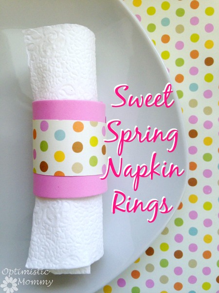 Sweet Spring Napkin Rings: Check out this easy and inexpensive way to dress up your Easter table! You can craft a sweet spring napkin ring just like the one you see here for just pennies. | Optimistic Mommy