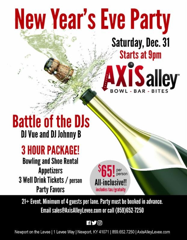 Join Axis alley for a 21+ New Year's Eve party!