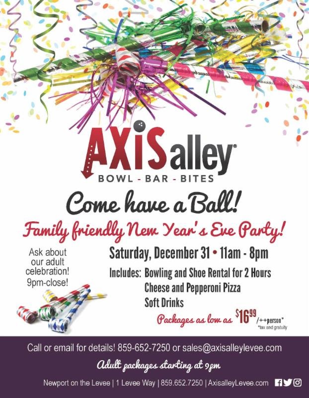 Join Axis alley for a family friendly NOON Year's Eve party!