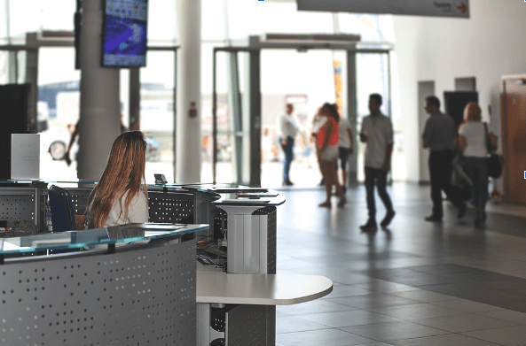 lady sitting at a customer service desk