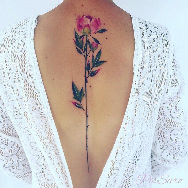 Dramatic, Long & Bold Flower Spine Tattoo