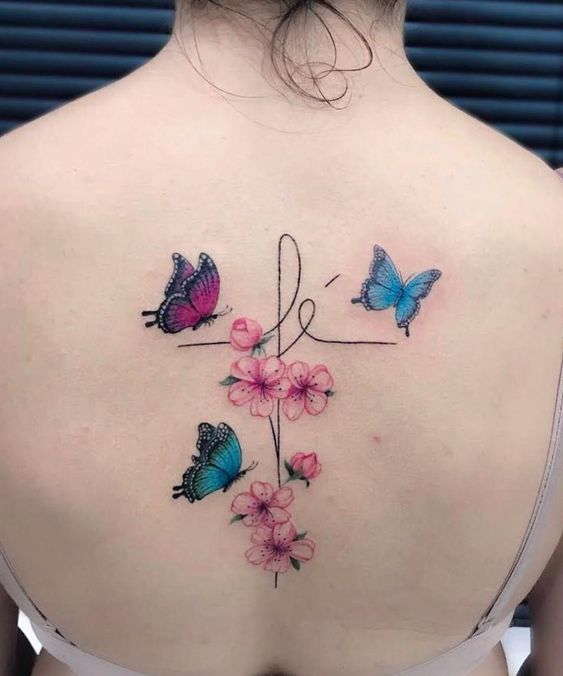 Butterfly Inspired Spine Tattoo