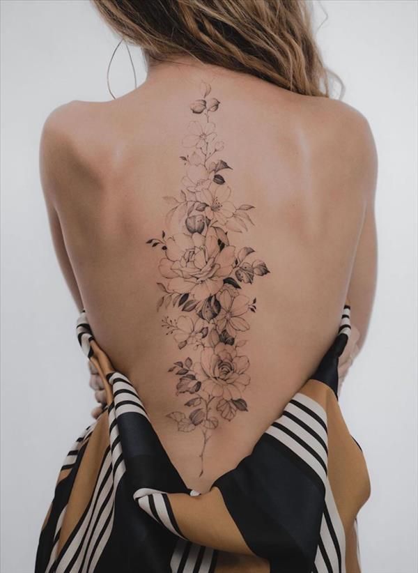 Giant Spine Tattoo Floral