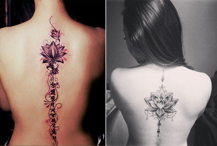 Spine Tattoos Female Flower Print