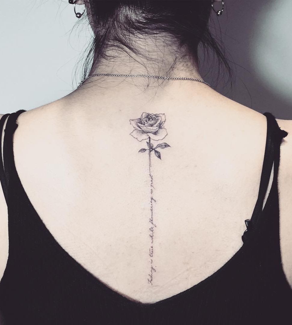 Black Small & Minimalistic Rose Down the Spine