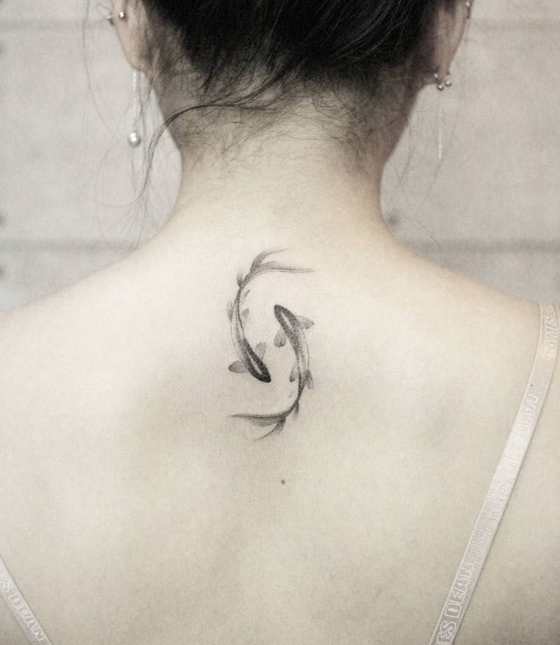 Spine Tattoo for Women Koi Fish