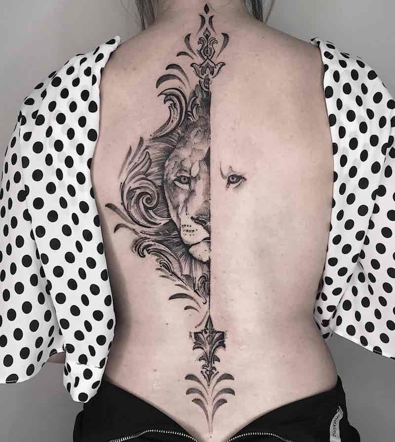 Spine Tattoo Ideas Lion Print