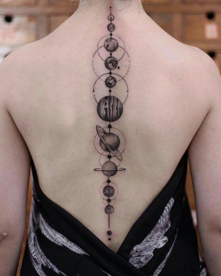 Planet Inspired Spine Tattoos