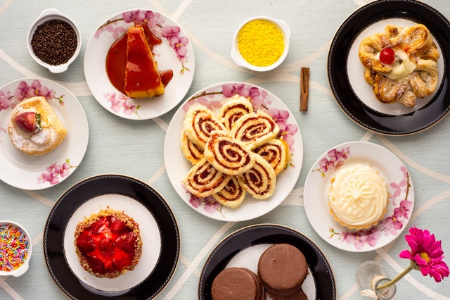 Different variety of food displayed on the table.