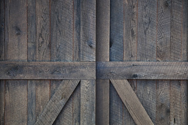 A brown wooden timber door.