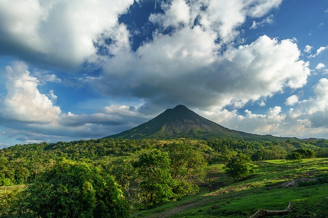 Beautiful Costa Rica with lush green forests and clear blue sky.