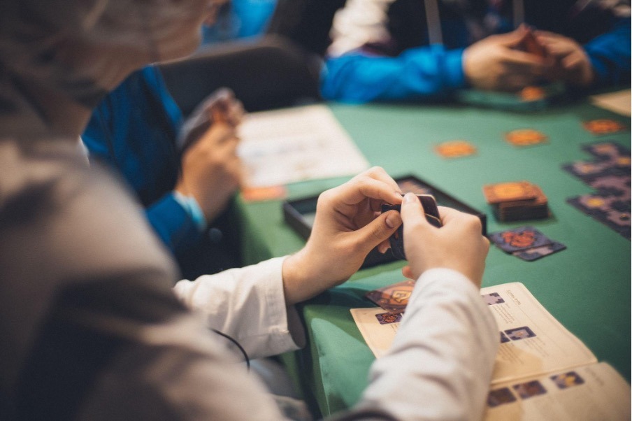 A woman gambles in a casino.