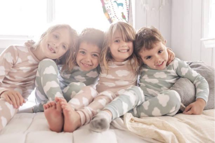 Kids in pajama set.