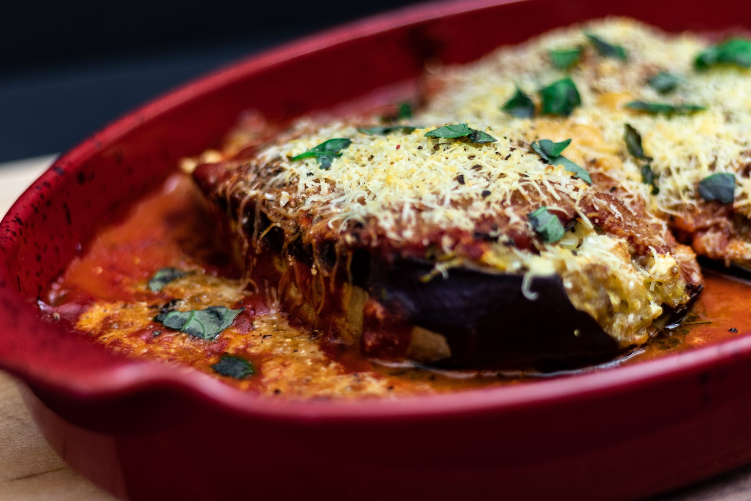 Eggplant Stuffed with Chicken with Bechamel Sauce