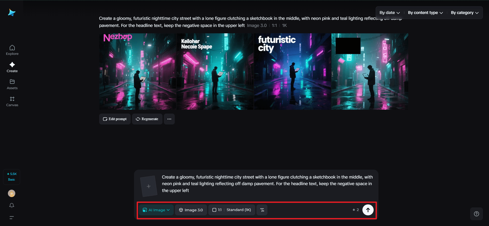 Dreamina's icon to create a few variants