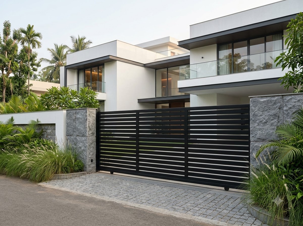 Horizontal slat sliding gate in aluminium or GI