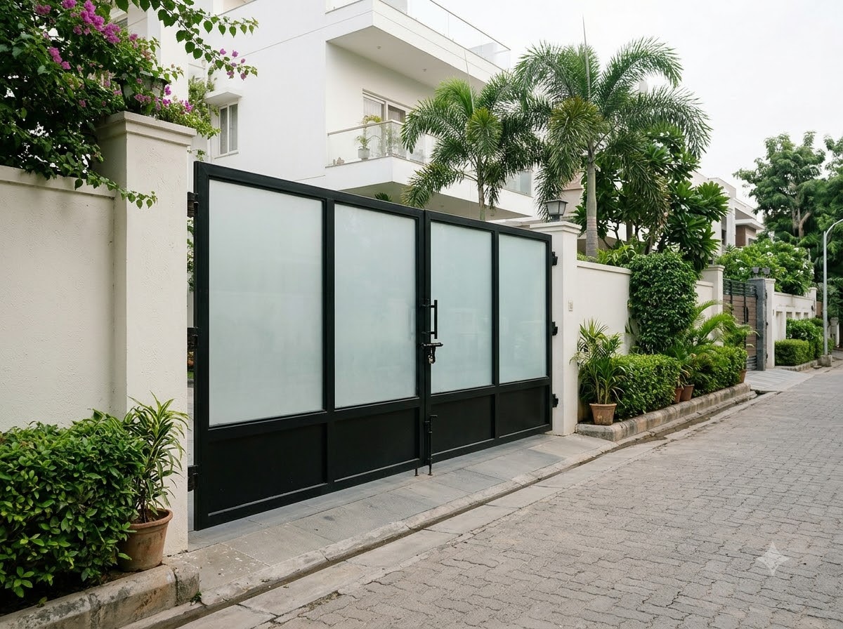 Glass and steel combination gate