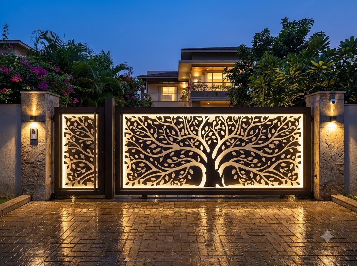 Laser-cut gate with LED backlighting