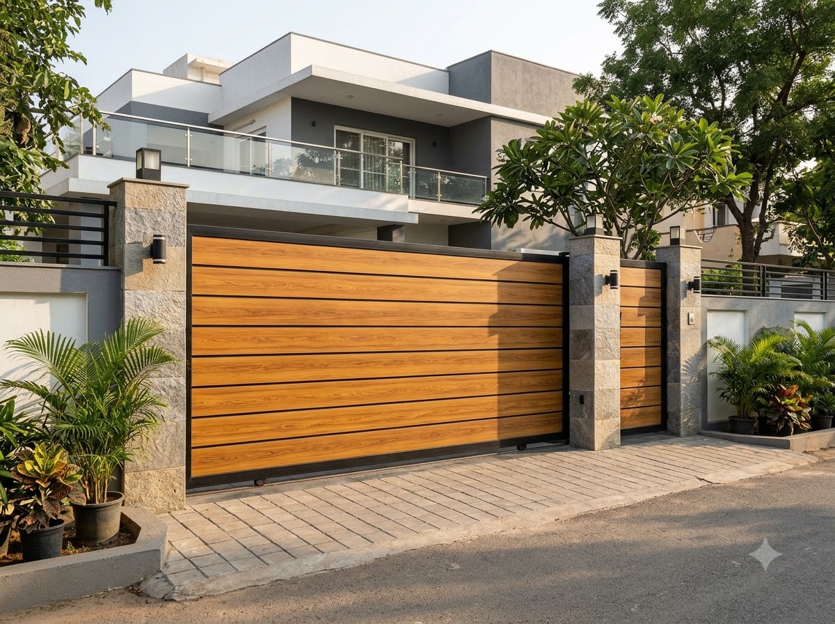 HPL or WPC wood-look panels on a steel frame